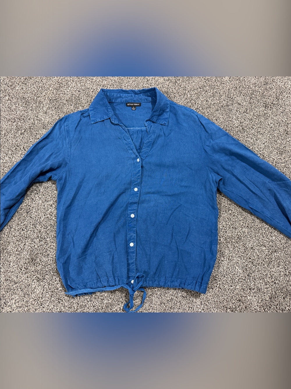 Style Envy Blue Button-Front Drawstring Shirt